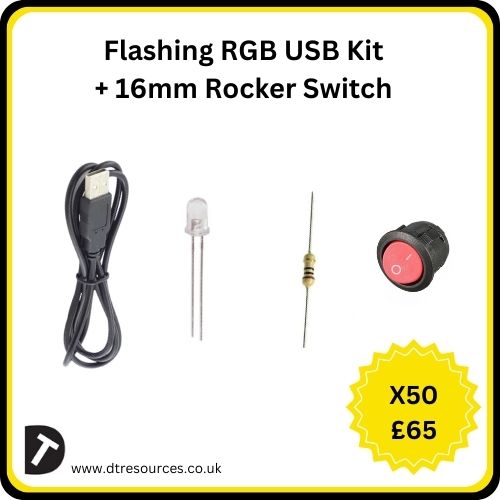 Flashing RGB LED Kit + 16mm Rocker Switch