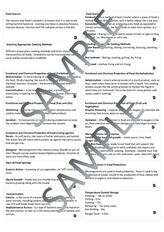 Food Preparation and Nutrition Revision Cards