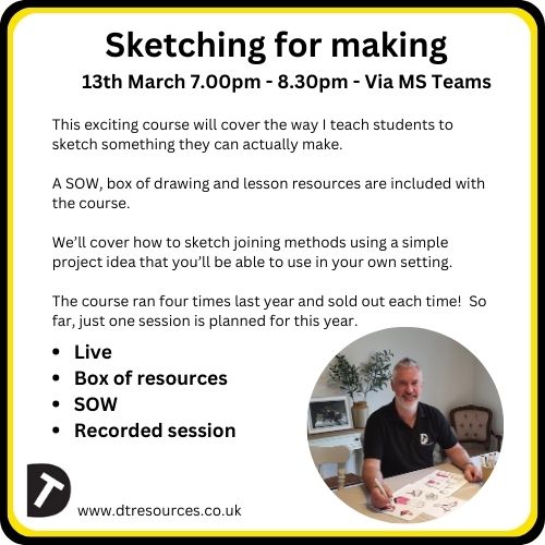 Sketching for making - beginners guide 13th March 7.00pm - 8.30pm