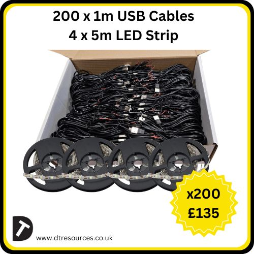 200 USB Cables and 4 x 5m LED Strip Lights