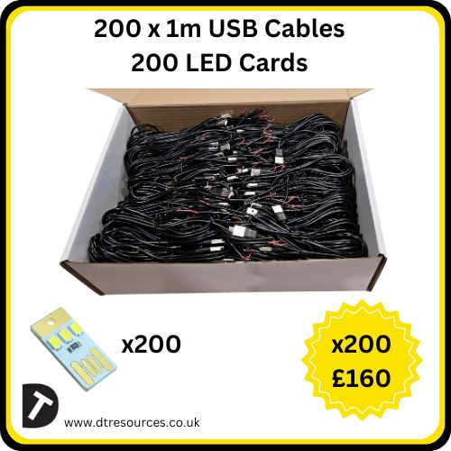 200 USB Cables and 200 LED Cards