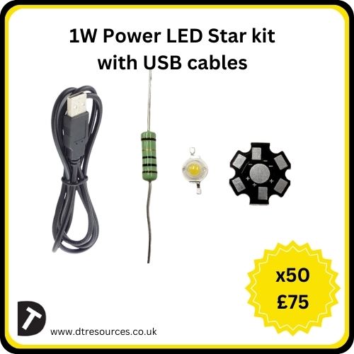 USB Cables and 1W Star Light LEDs (Kit of 50)