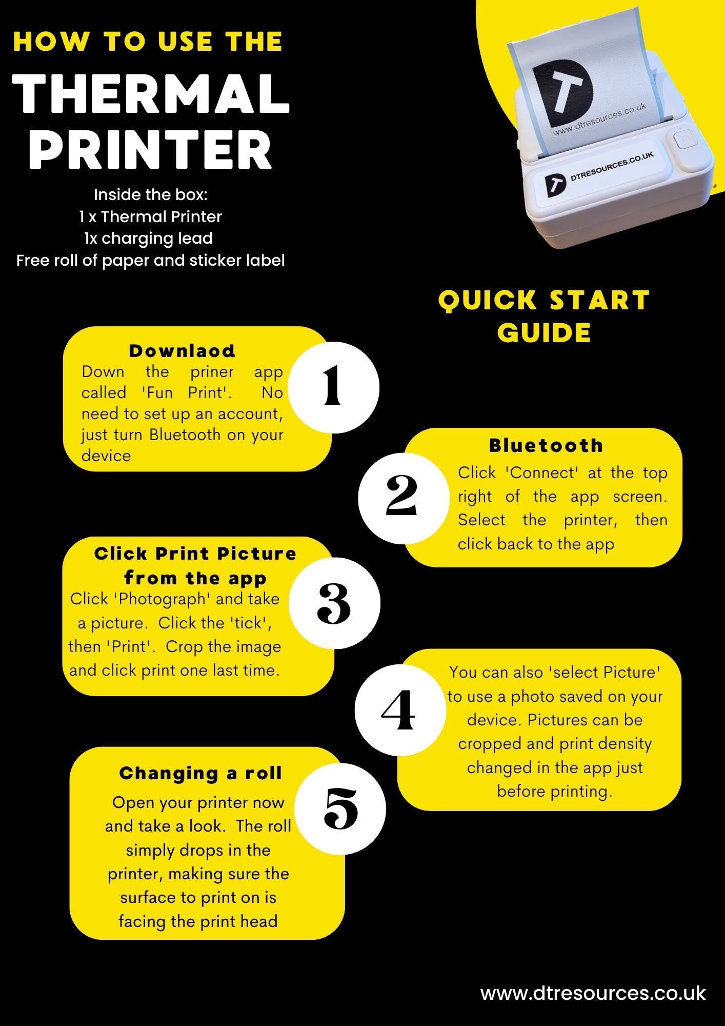 Bluetooth Thermal Printer + free paper and sticker roll