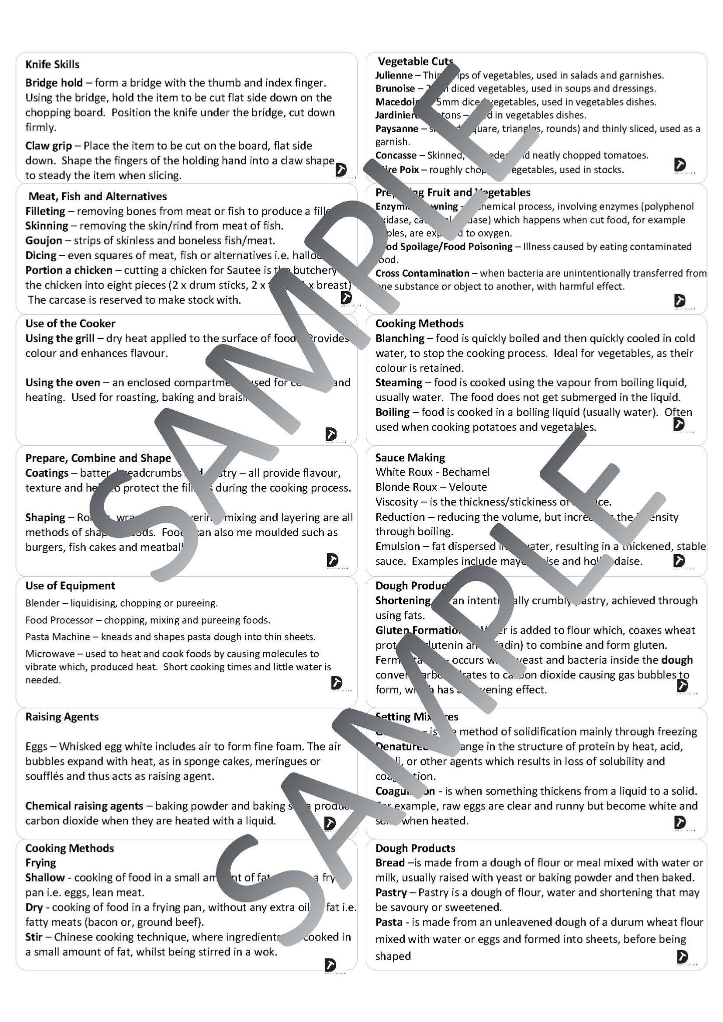 Food Preparation and Nutrition Revision Cards