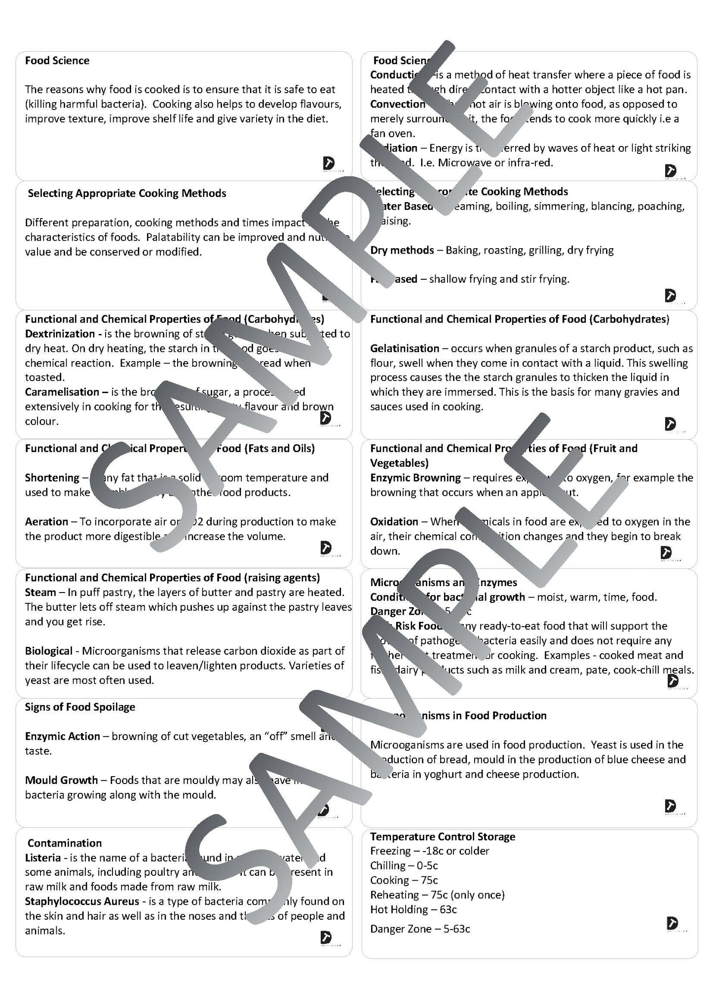 Food Preparation and Nutrition Revision Cards