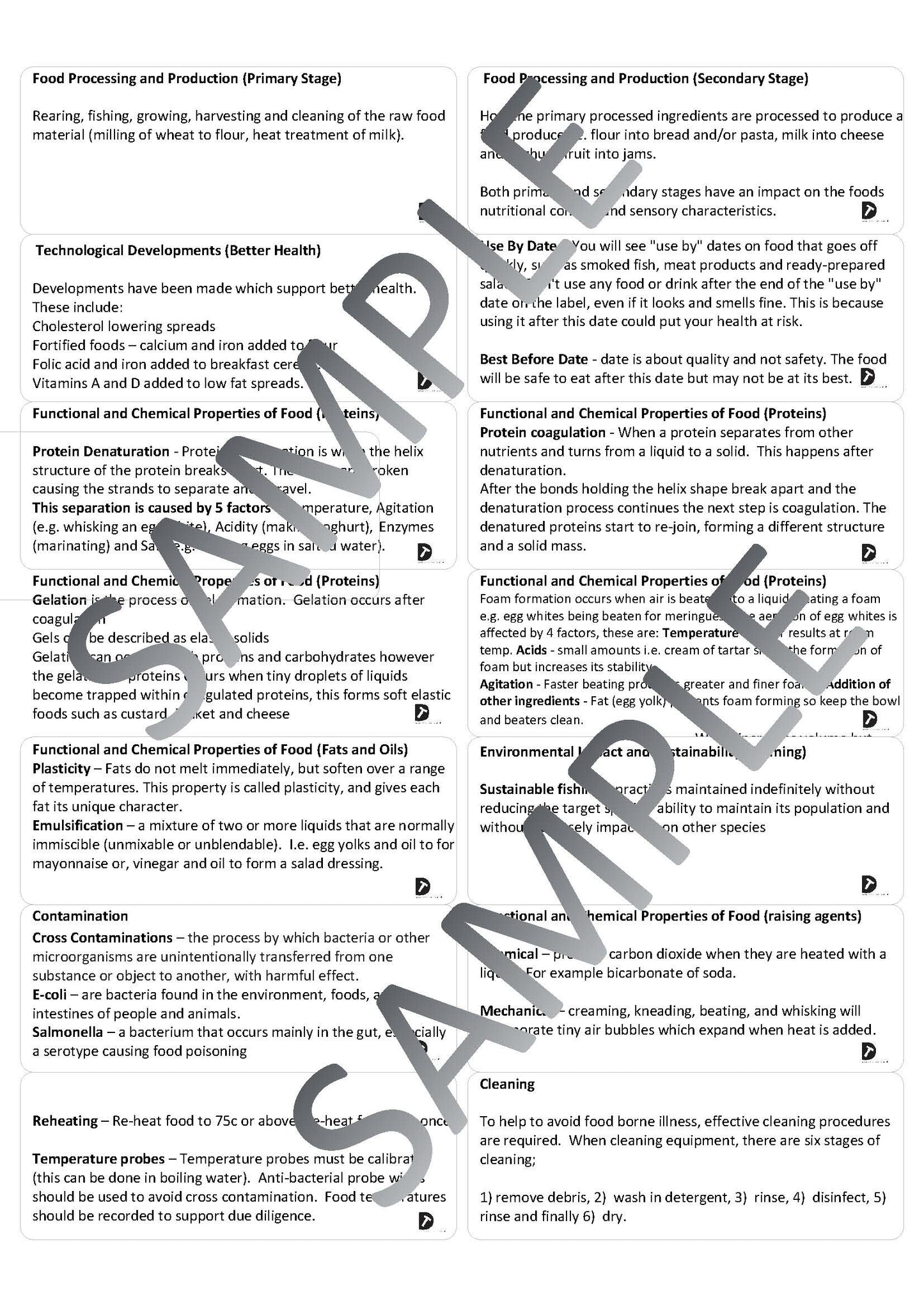 Food Preparation and Nutrition Revision Cards